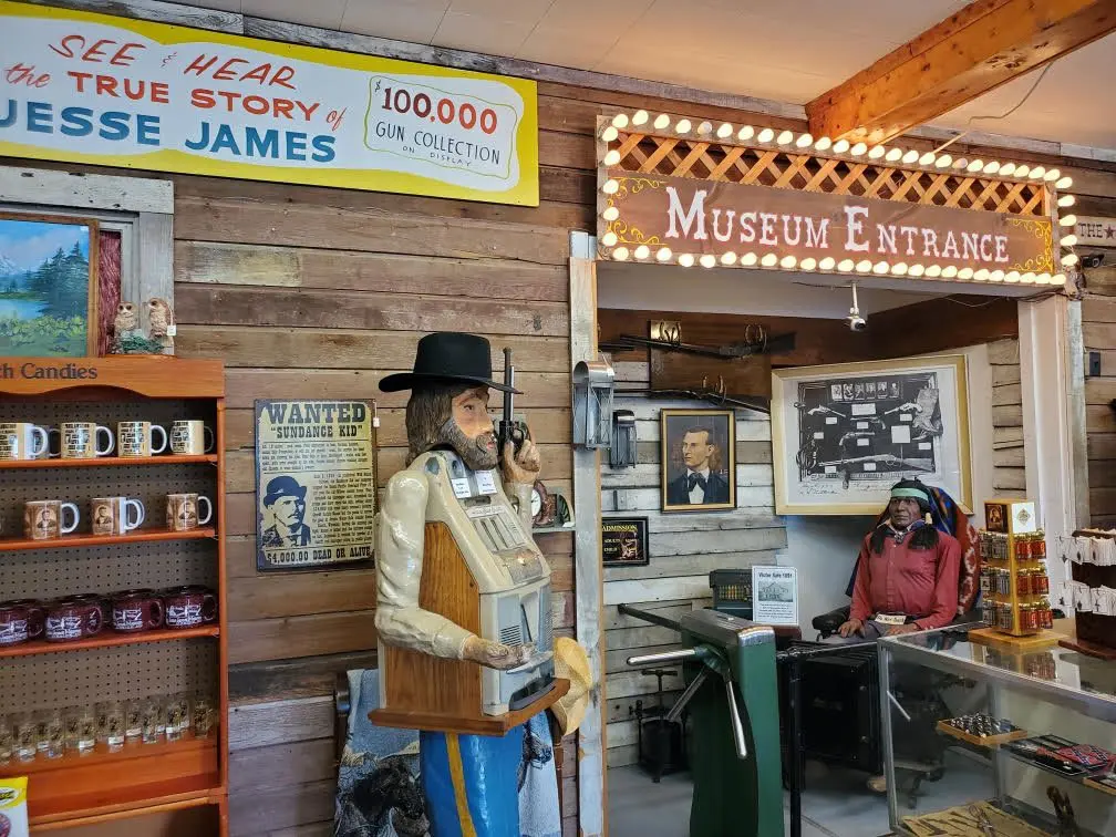 The entrance and gift shot of the Jesse James Wax Museum